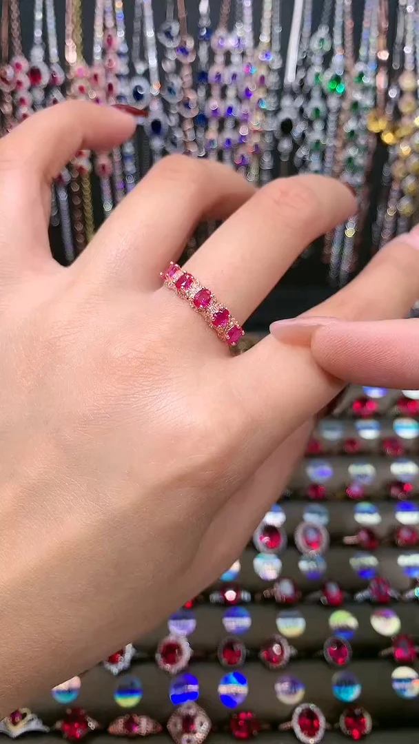 【闪购商品】红宝石戒指银S925镶嵌玫瑰金