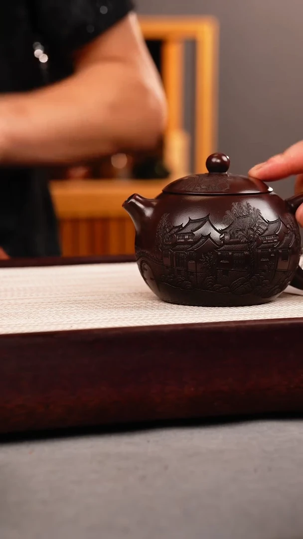 茶杯紫砂古乌泥 西施 楼房