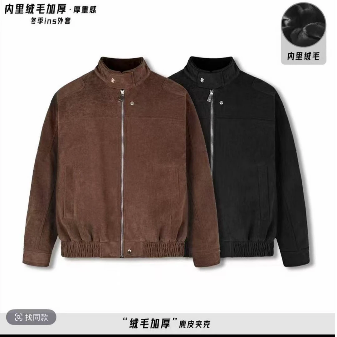 冬季新款雪尼尔绒机车仿兔毛座山雕立领夹克外套5830