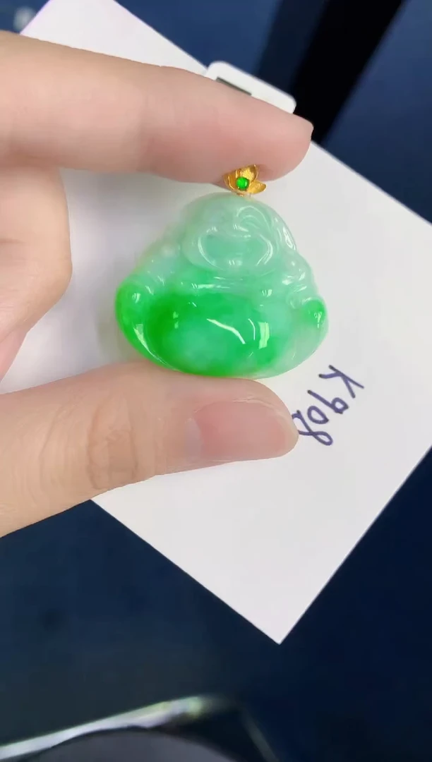 颈饰18K金镶嵌翡翠天然翡翠缅甸A货