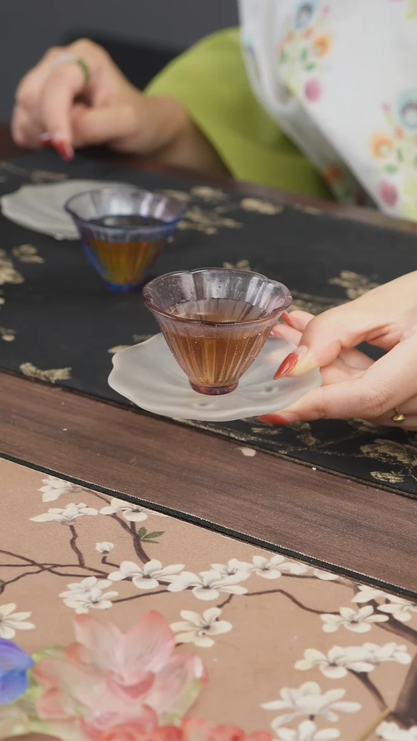 手工艺品琉璃紫色花朵斗笠杯