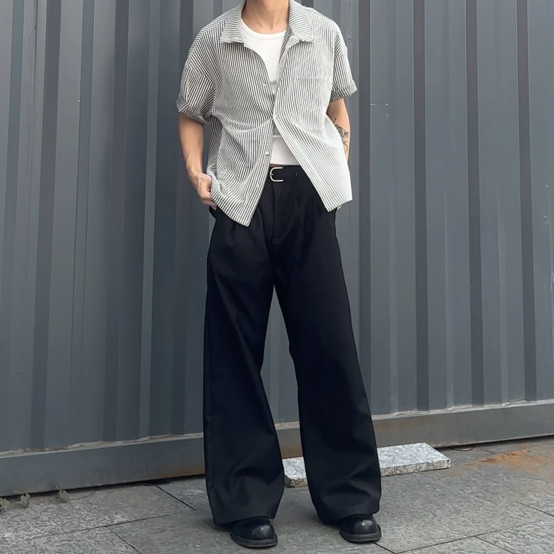 质感无敌打褶直筒西裤刺绣双褶微阔A字版型立体通勤裤子夏季休闲