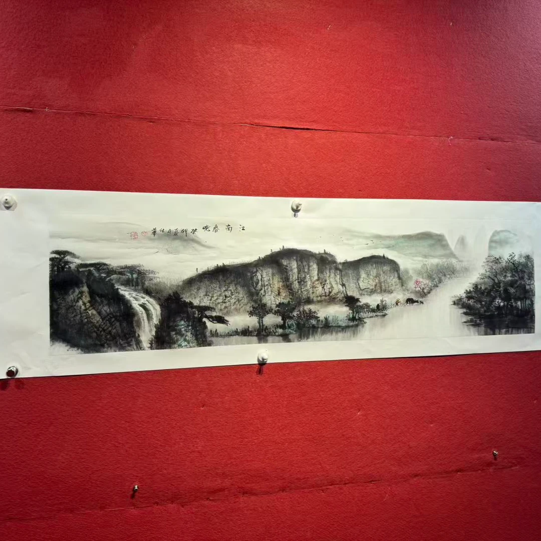 刘仕华现场手绘四尺对开山水-水墨山水