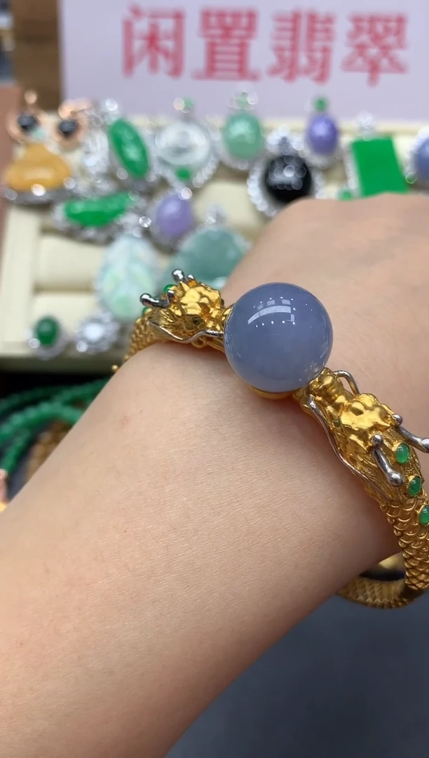 翡翠手镯18K金镶嵌376-雪姐翡翠天天见