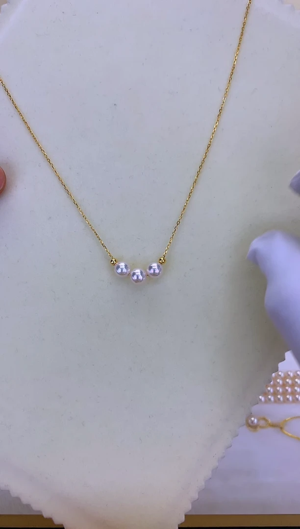 银S925镶嵌DA海水珍珠 GD077 6.5-7 三珠微笑链