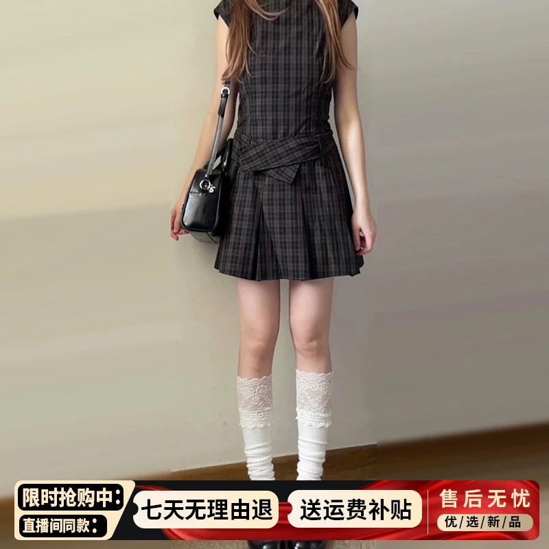 小个子格子无袖背心连衣裙子女装夏季2025新款学院风气质收腰短裙