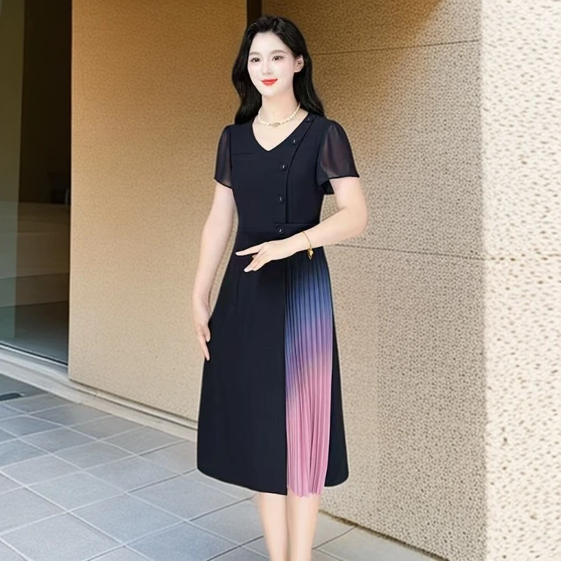 213#【木兮兮专属】2025年夏季新款气质显瘦百搭时尚百褶连衣裙