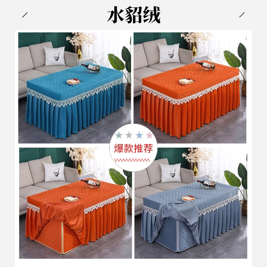 2025新款水貂绒双层加绒加厚长方形烤火罩取暖桌罩烤火炉罩套电炉