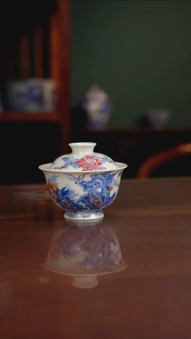 空山明月 青花斗彩