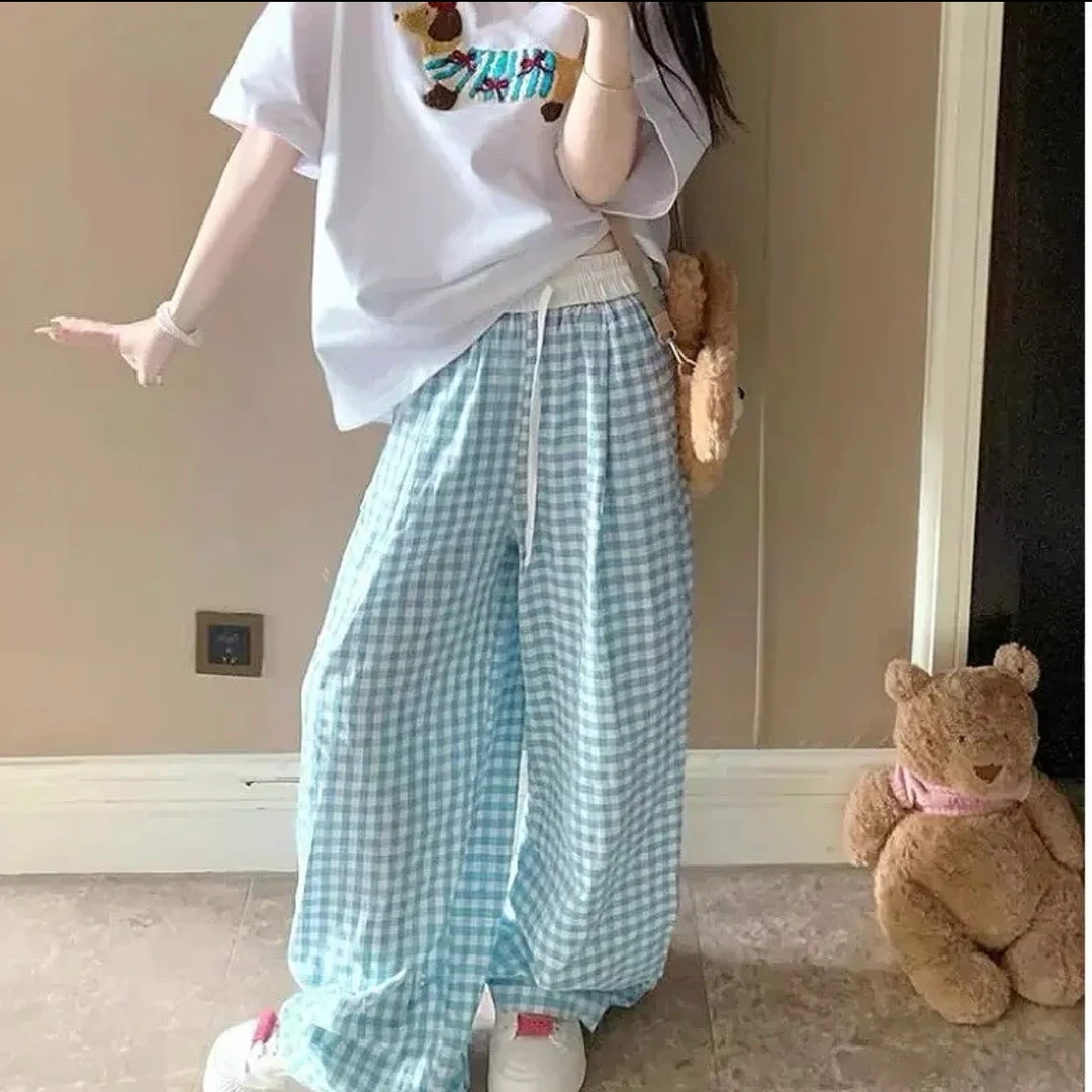 【赠运费险】格子女春夏 2025新款高腰宽松休闲山本裤直筒阔腿裤薄