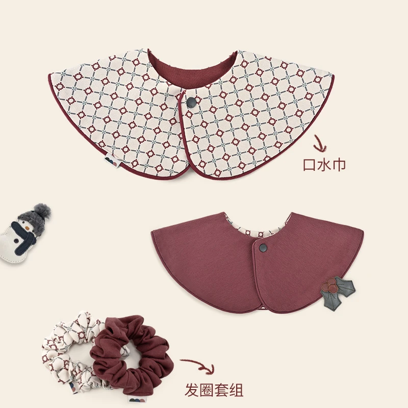 be organic【圣诞几何口水巾发圈】婴幼儿童有机棉围嘴新生儿围兜