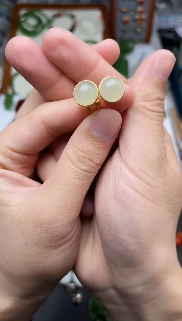 银S925镶嵌和田玉耳饰晴水耳扣06