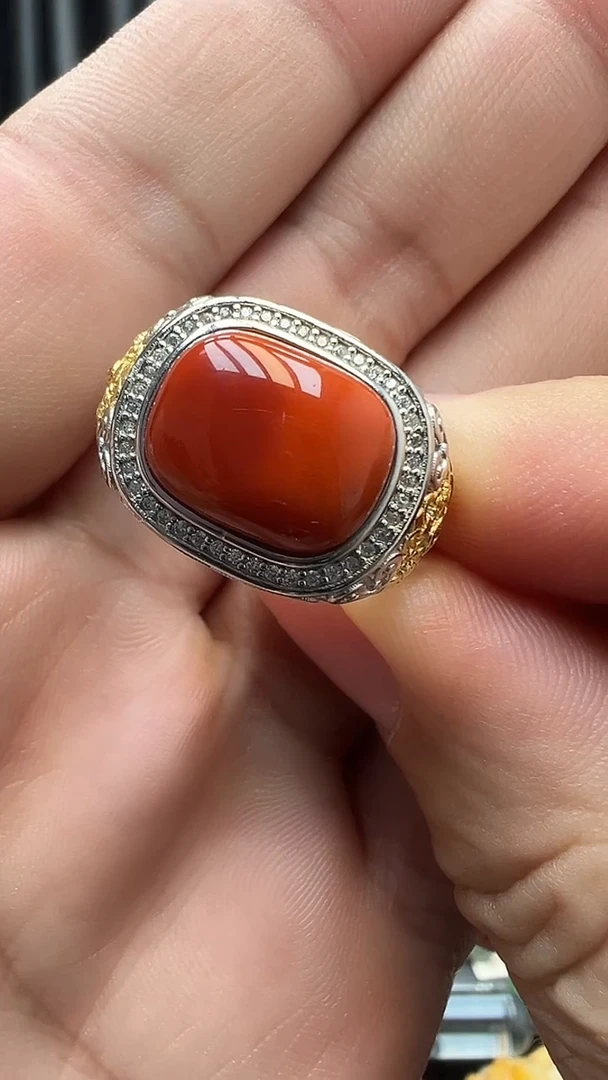 银S925镶嵌南红玛瑙戒指南红戒指