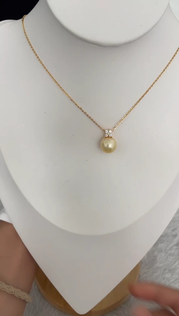 银S925镶嵌海水珍珠吊坠(赠链)南洋金珠四叶草款11-12mm