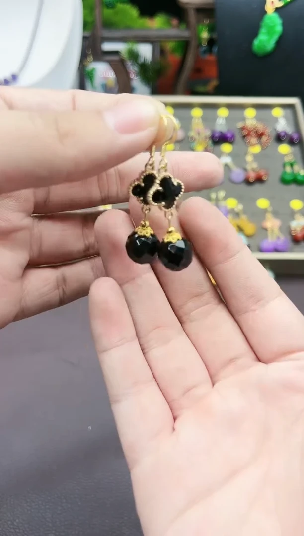 【闪购商品】黑曜岩耳饰银S925镶嵌115000