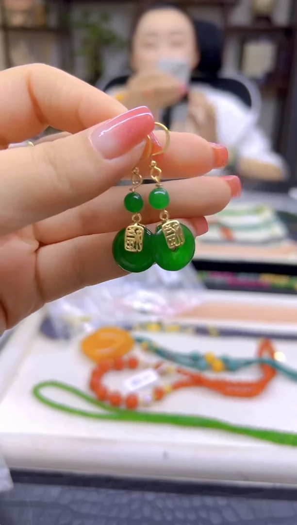 14K金镶嵌翡翠耳饰DIY款E717