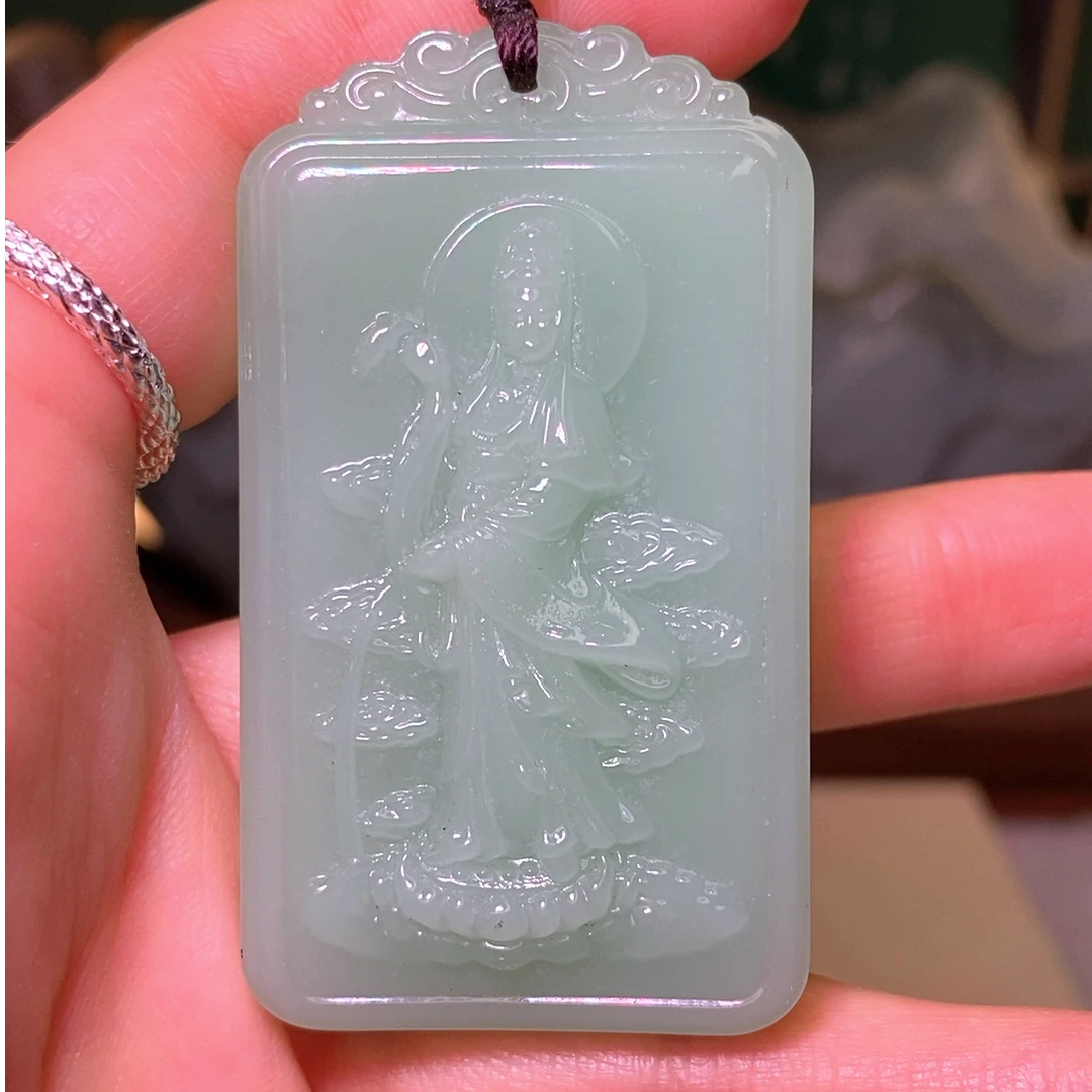 浅绿色锦鲤挂件观音时尚百搭款精雕款双面的祥云锦鲤观音