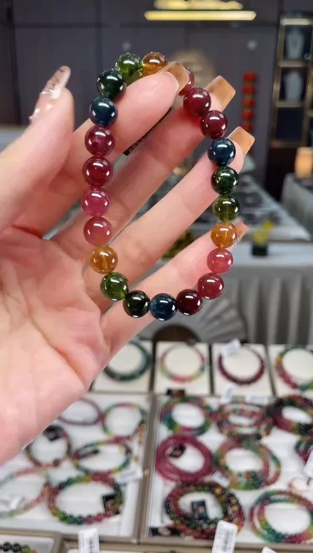 未镶嵌老矿碧玺色标彩虹单圈手串8mm+碧玺dan多样性发货一条