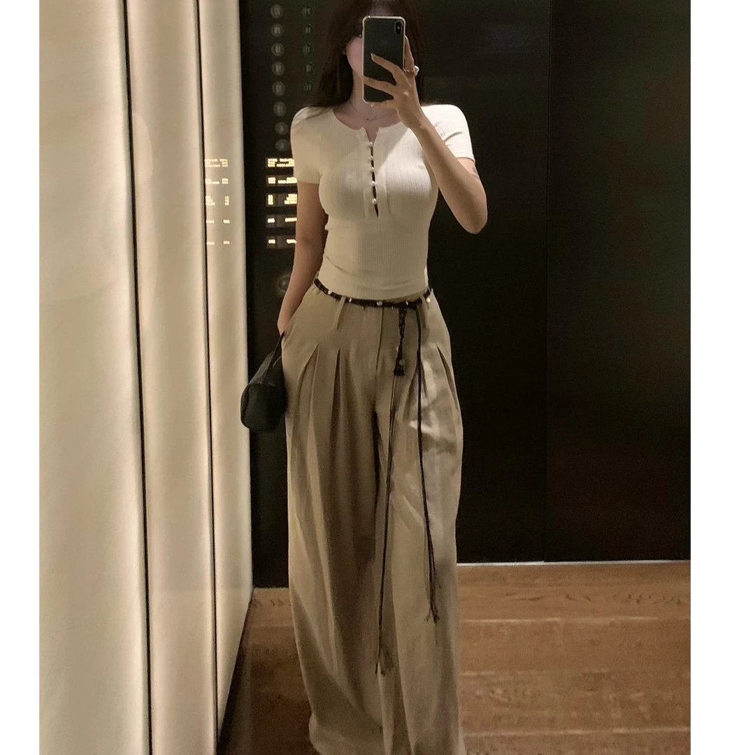 FBB limit定制手工编织腰带天丝亚麻休闲裤松弛阔腿裤女D251188G