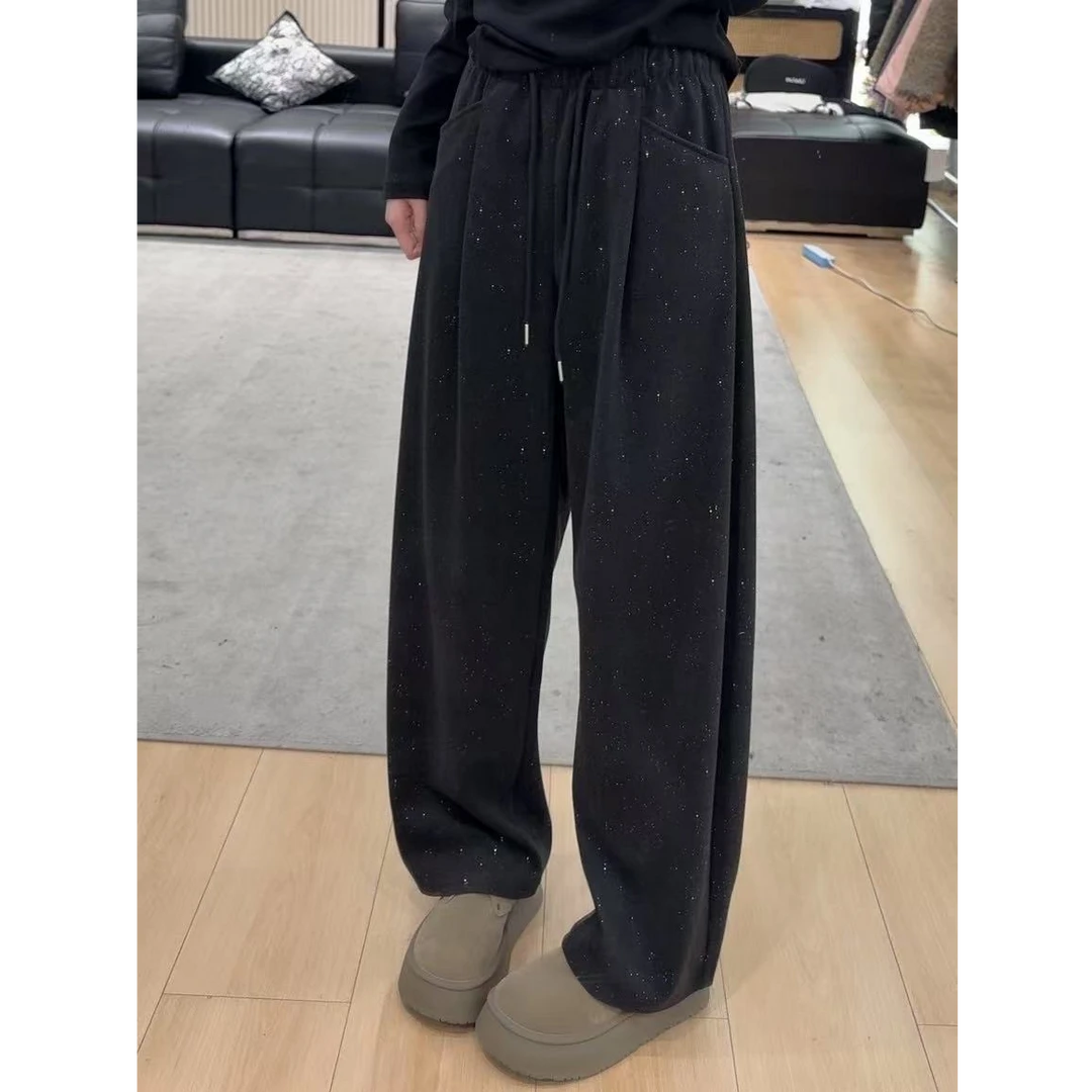 【春秋款】C银河裤B3撒银工艺冬手高腰抽绳显瘦休闲阔腿弯刀休闲裤