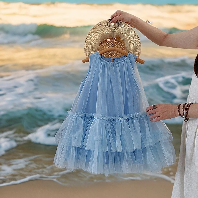 LS8008女童新款连衣裙 夏季网纱公主蓬蓬裙儿童洋气宝宝女孩纯色