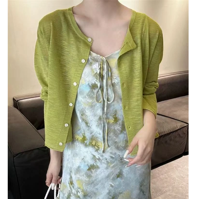 春天的气息~绿色~竹节麻长袖防晒开衫女春夏质上衣