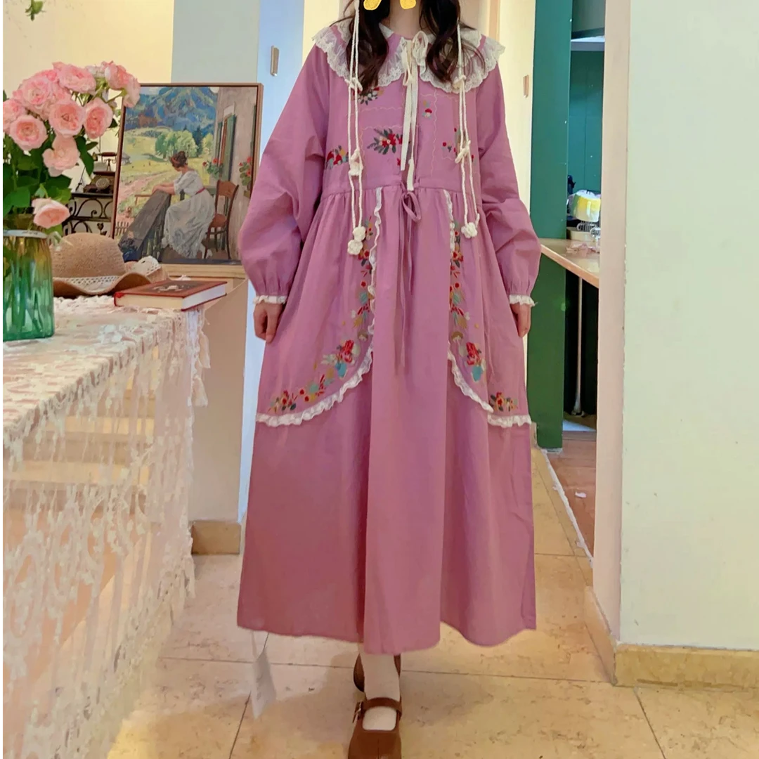 《米粒》9229-JYZ森系甜美娃娃领重工绣花文艺宽松百搭连衣裙