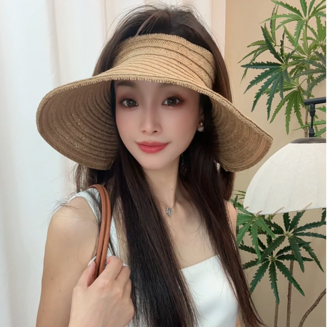 2025夏季新款大檐防晒空顶帽子女沙滩海边全脸遮阳度假可折叠草帽