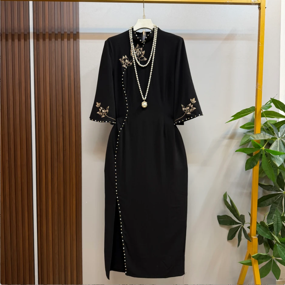 大码新款时尚气质高档优雅新中式复古重工显瘦旗袍连衣裙