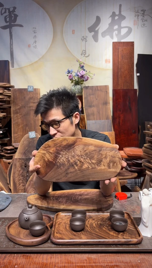 黑胡桃木干泡茶盘原木有微瑕，介意慎拍