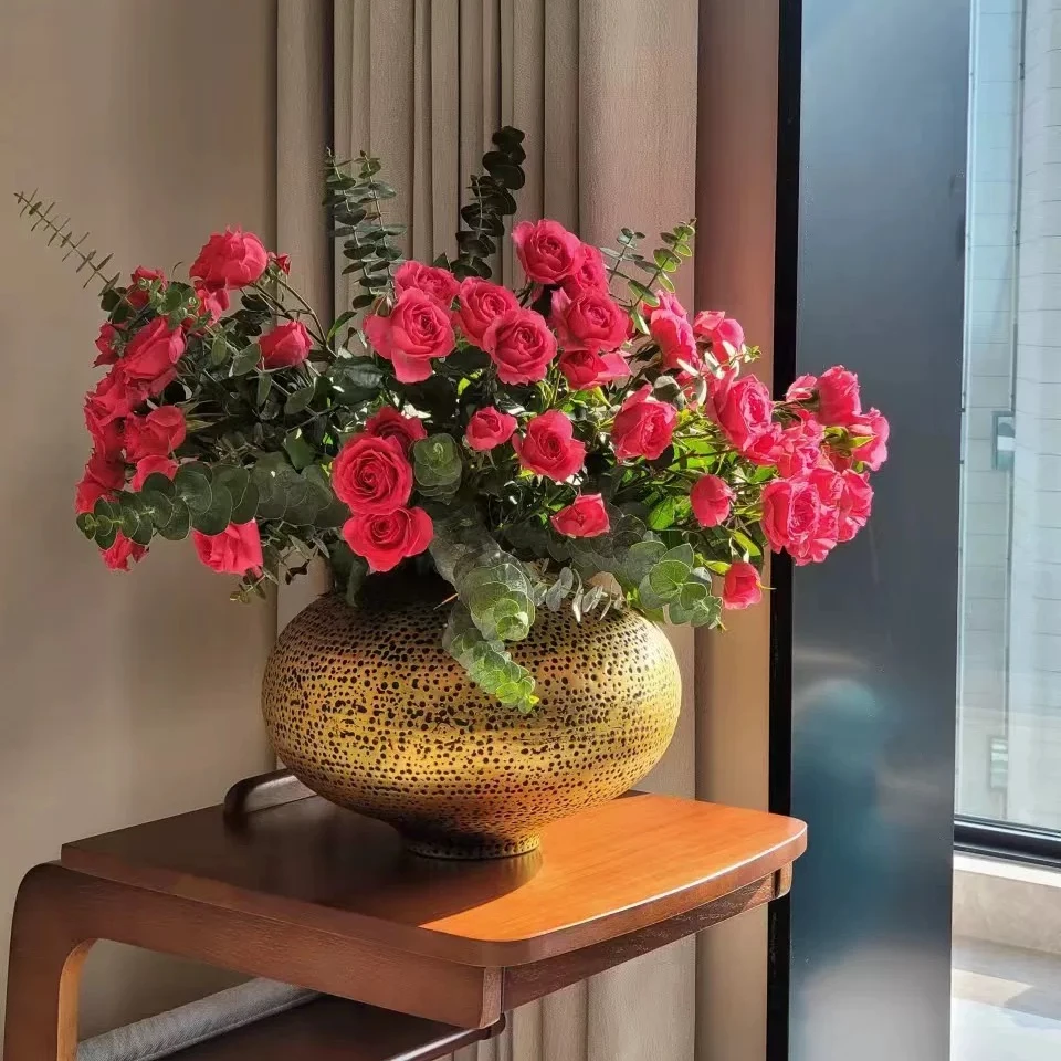 博瑞奇进口复古手工锻打黄铜花瓶客厅装饰灯笼花瓶摆件07749