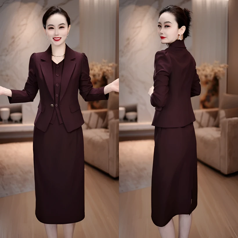 新品上新西服外套+连衣裙2025秋高级感显瘦时尚轻奢两件套连衣裙