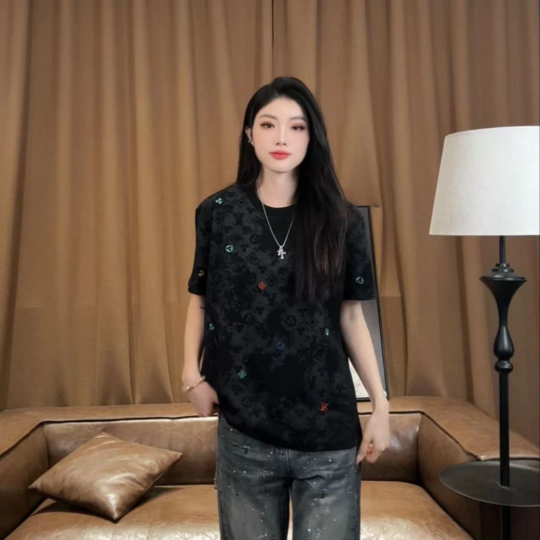 Z1257夏季新款高级感轻奢痞帅个性时尚百搭重工男女同款圆领T恤