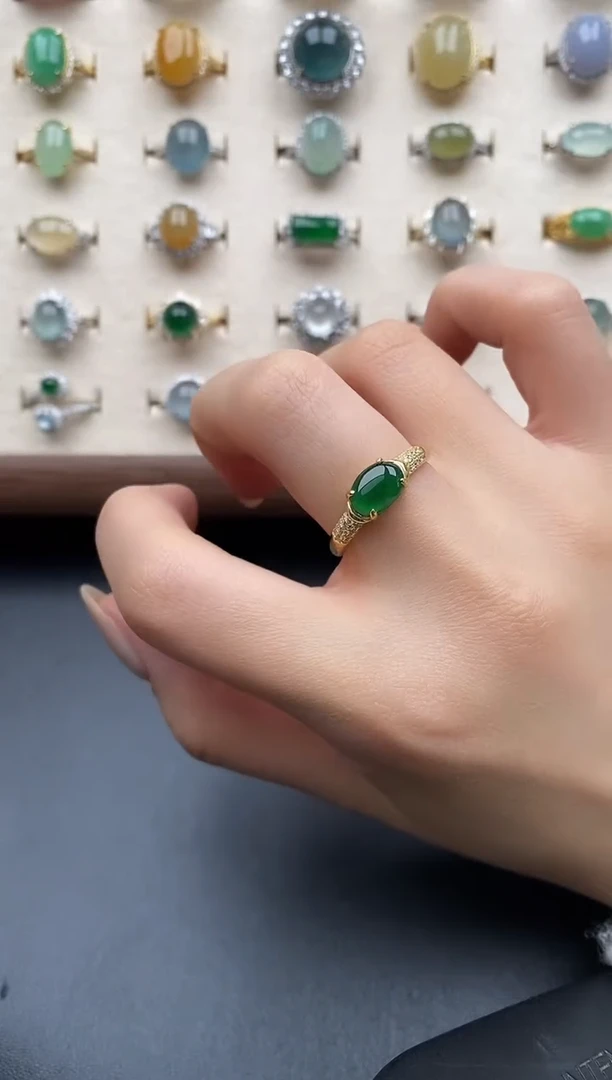 银S925镶嵌戒指翡翠一物一证一礼盒