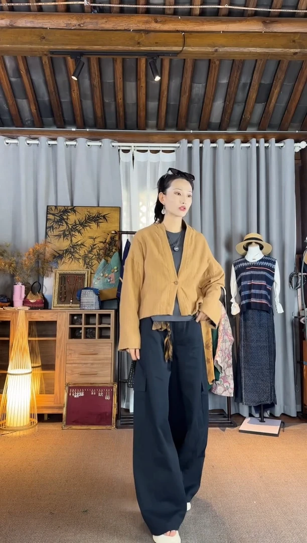 设计师款柿子染对襟外套