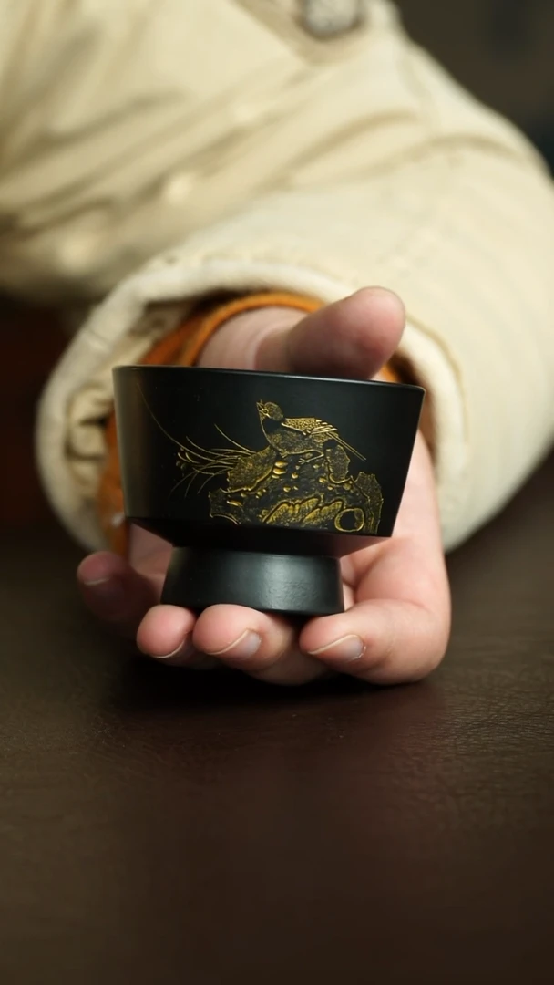 茶杯紫砂102号 朱泥捂灰手刻系列 宜兴紫砂原矿作品