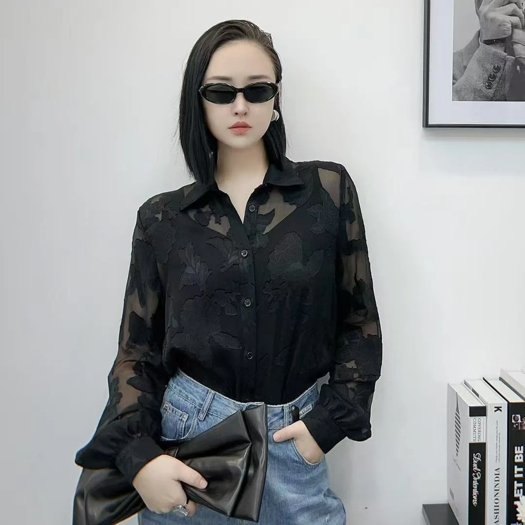 翡德莉丝【繁花织锦】极简百搭轻奢翻领提花桑蚕丝三色衬衫