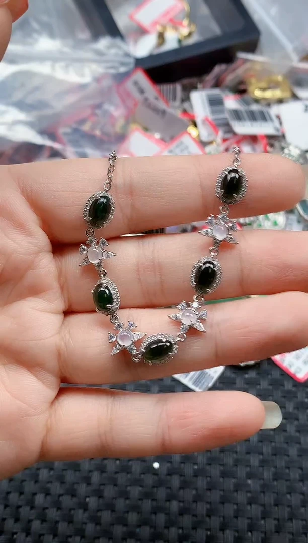 银S925镶嵌戒指翡翠天然A货缅甸翡翠