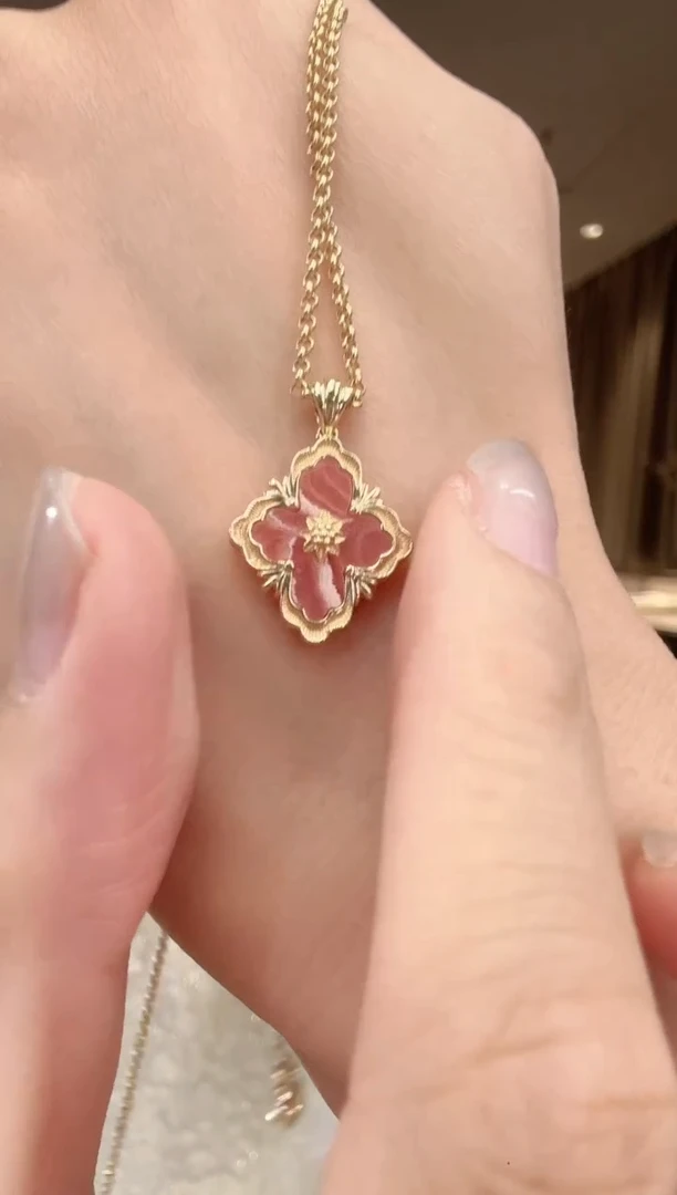 【闪购商品】菱锰矿（红纹石）项链18K金镶嵌红纹石项链