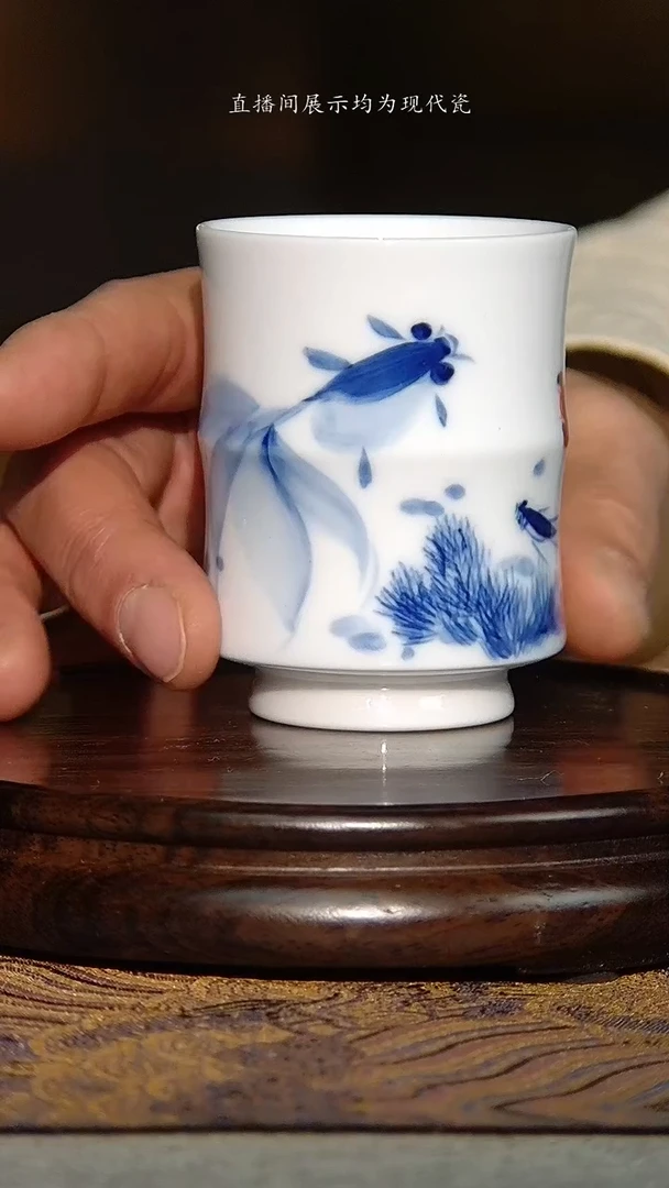 景德镇手绘青花加彩金玉满堂竹节