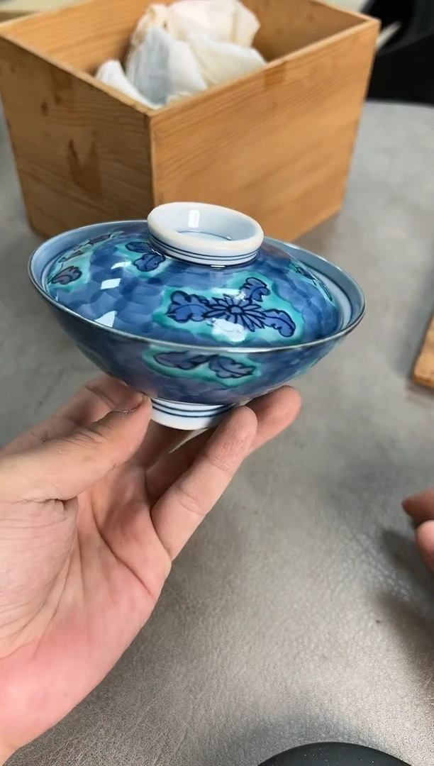 源右卫门手绘盖碗全新