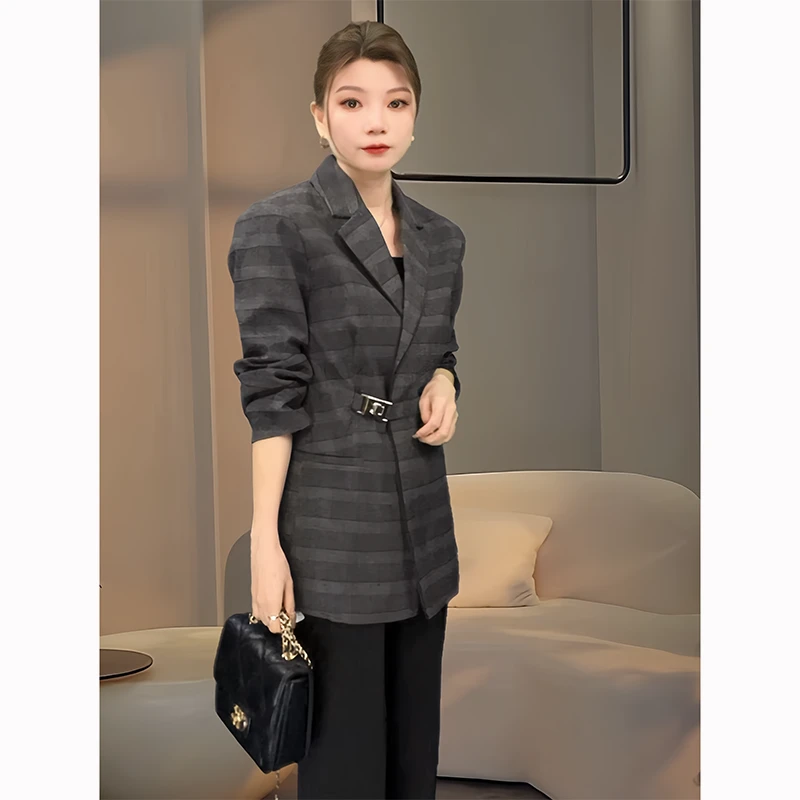 【刘艺涵臻选】西装外套女英伦风2025春秋装复古格子宽松款小西服
