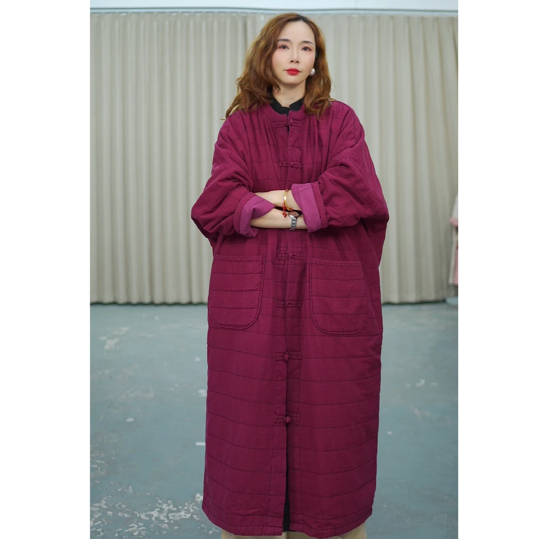 花璟与麻原创设计款单排扣大口袋夹棉棉衣（衣长116胸围不限)