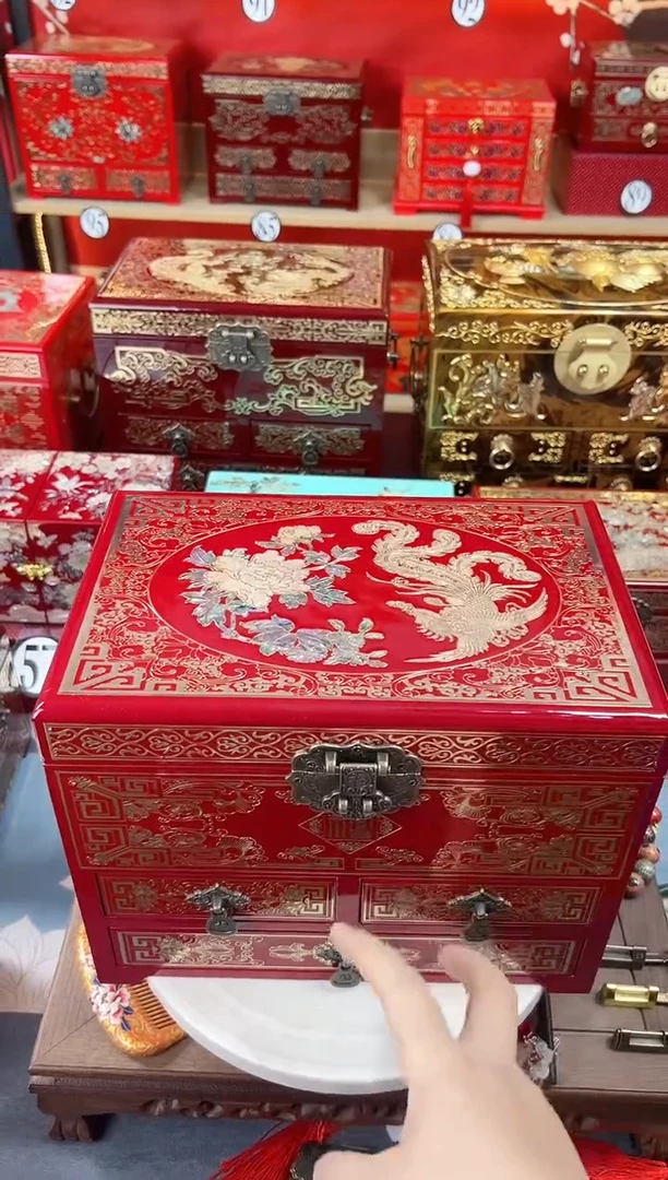 江****128厘米四层三抽掐丝螺钿镶嵌红酒色龙凤