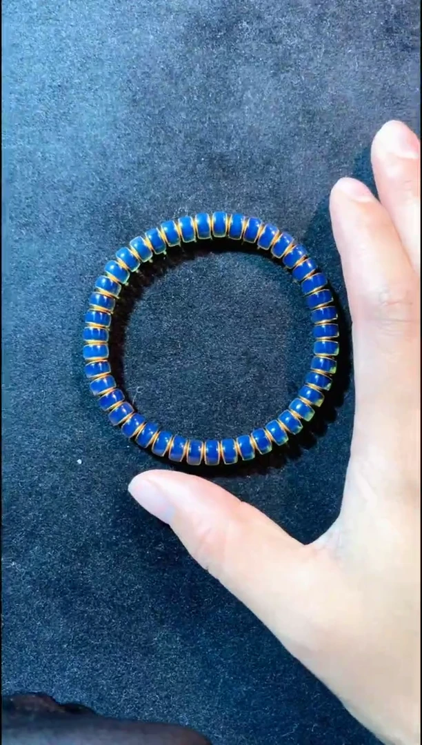 【闪购商品】琥珀手链银S925镀金镶嵌7MM皇家天青隔片手串