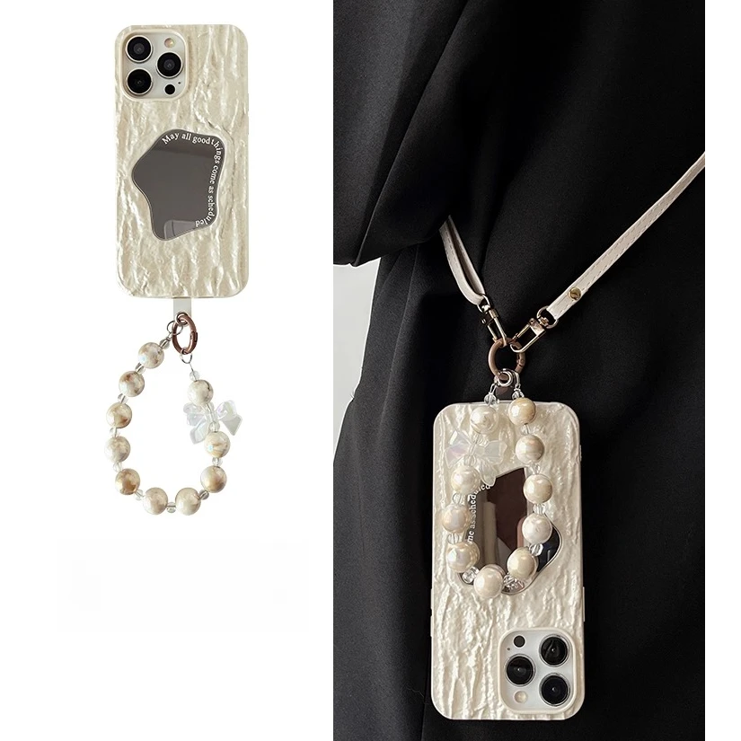 古董白浮雕补妆镜适用苹果17手机壳新款16promax蝴蝶手链15女神