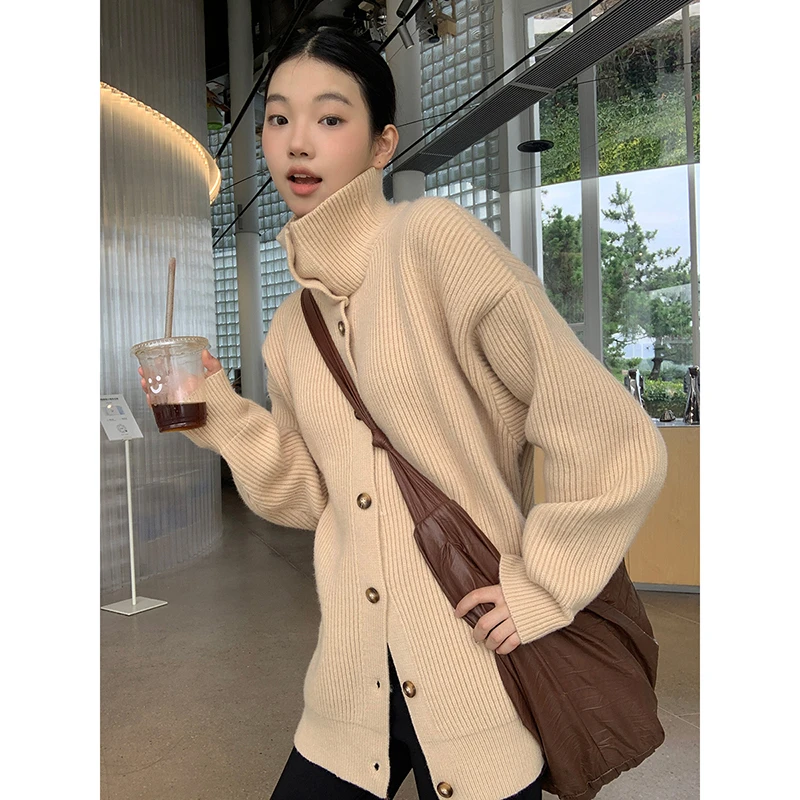 【粥粥清仓】秋冬毛衣韩版休闲翻领宽松简约百搭针织开衫50739