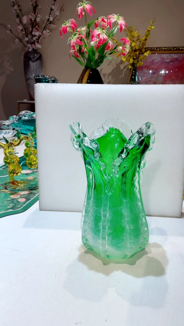 【闪购商品】琉璃手工艺品27cm白菜花瓶