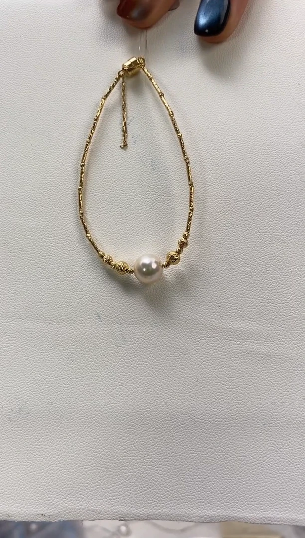 18K金镶嵌手链海水珍珠8-9Akoya海水珍珠手链