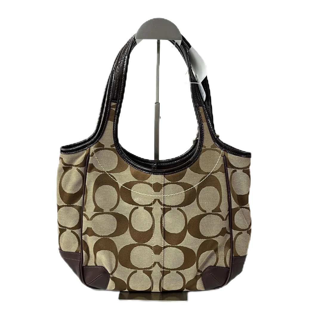 95新 COACH/蔻驰 经典老花帆布拼皮手提包 MM-80269